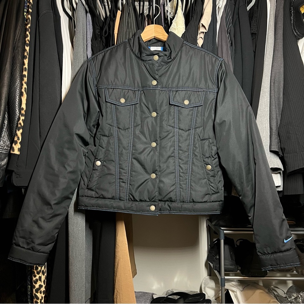 Vintage Nike Black Puffer Jacket Black Cropped Motorcycle Style Blue Stitching - Picture 4 of 13